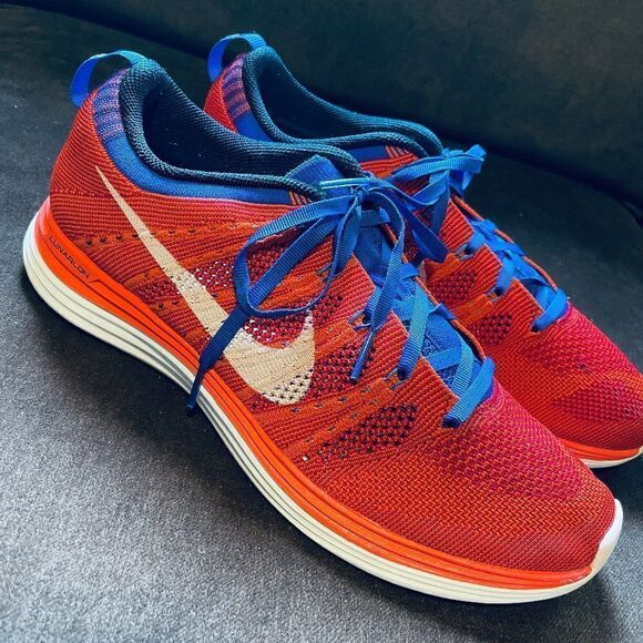 Excellent NIKE Flyknit Lunar 1 Mens 10 Red White - Picture 1 of 13